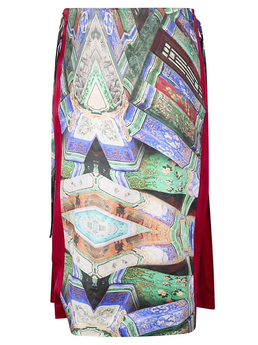Hui Flowing Midi Skirt With Delicate Vintage Print And Silken Touch