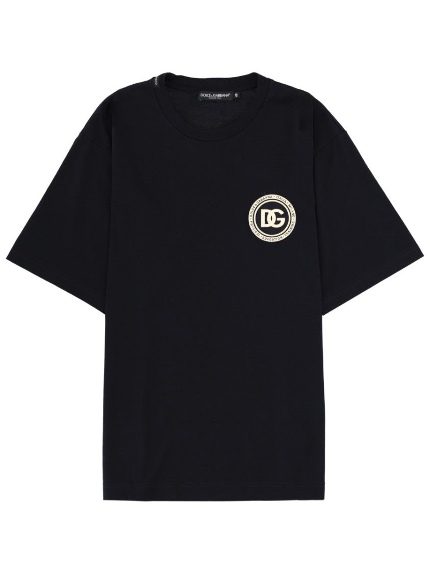 Dolce & Gabbana Black Left Chest Circular Logo Cotton T-Shirt