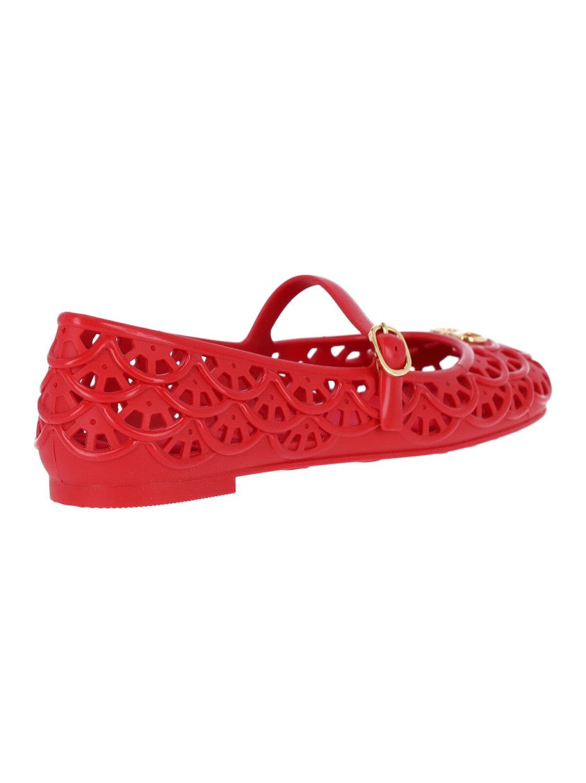 Valentino Garavani Red Ondette Rubber Scallops Flats
