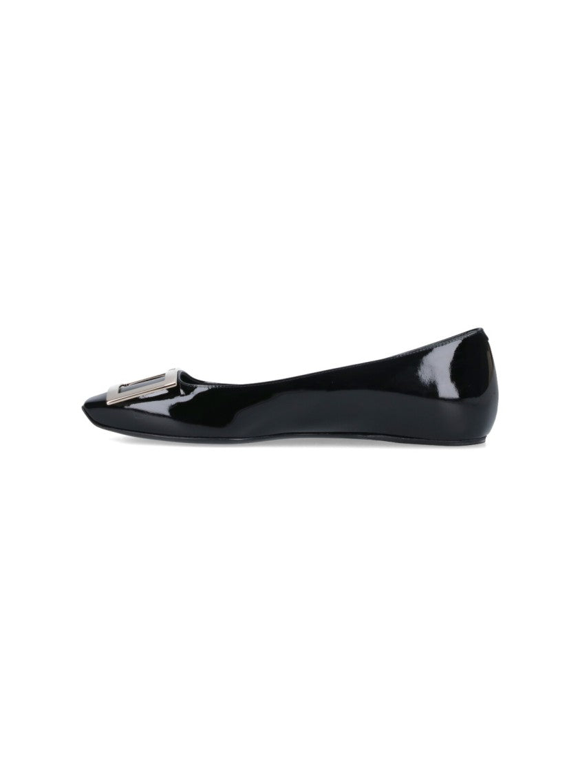 Roger Vivier Black Trompette Patent Calf Leather Flats