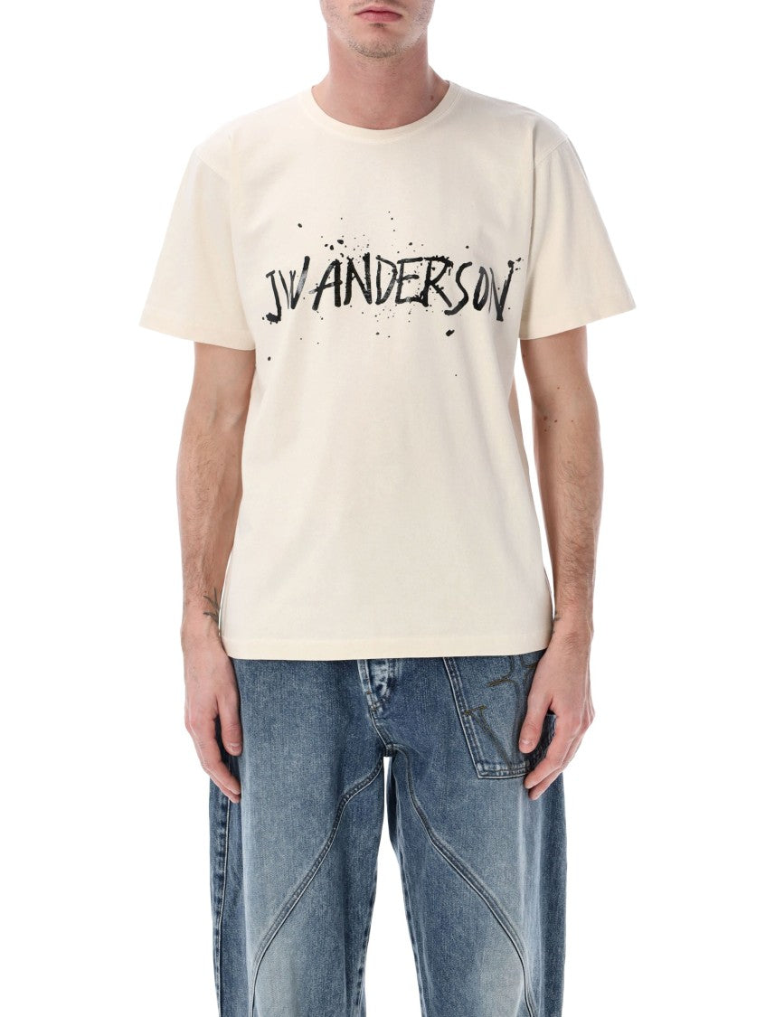 J. W. Anderson Seamless Ecru T-Shirt With Gloss Calligraphy Logo
