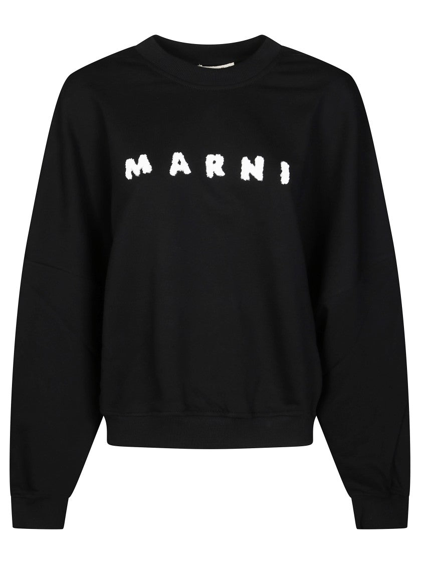 Marni Relaxed Fit Black Sweatshirt With Textured Logo