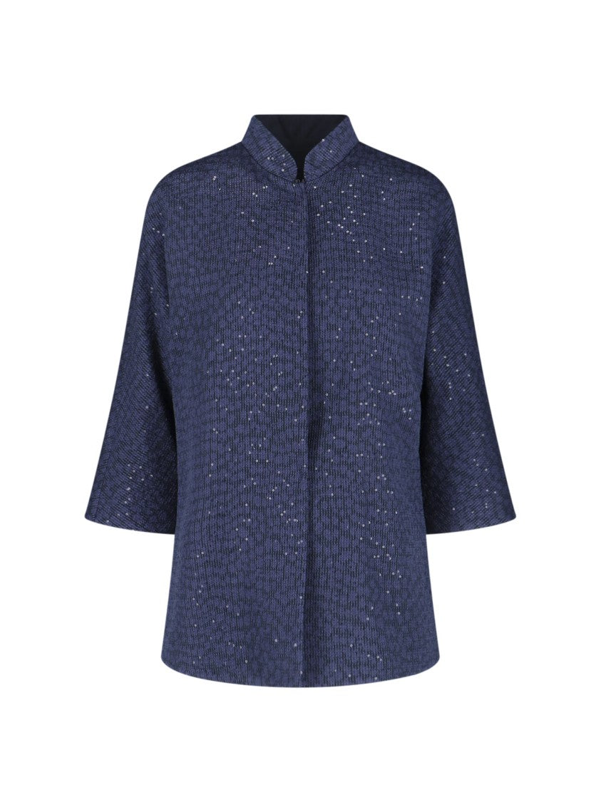 Giorgio Armani Navy Single-Breasted Sequin Mandarin Jacket