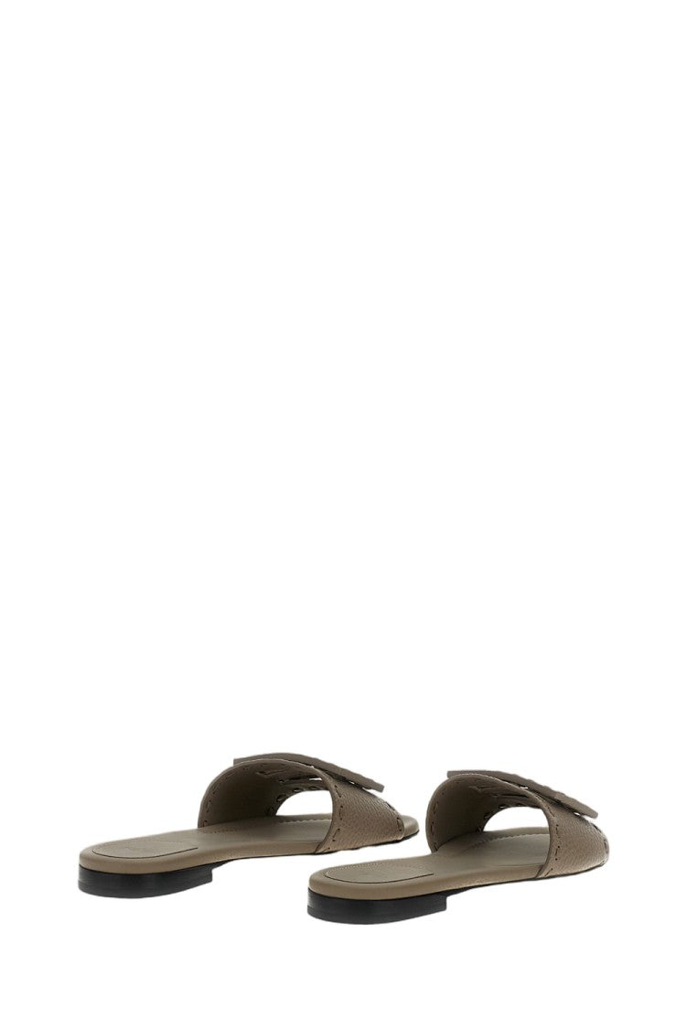 Fendi Dove-Grey Tumbled Leather Slides