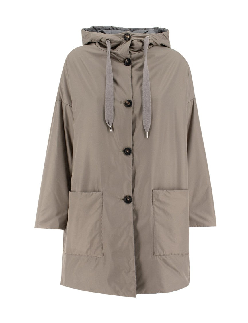 Le Tricot Perugia Taupe Technical Fabric Jacket With Adjustable Hood