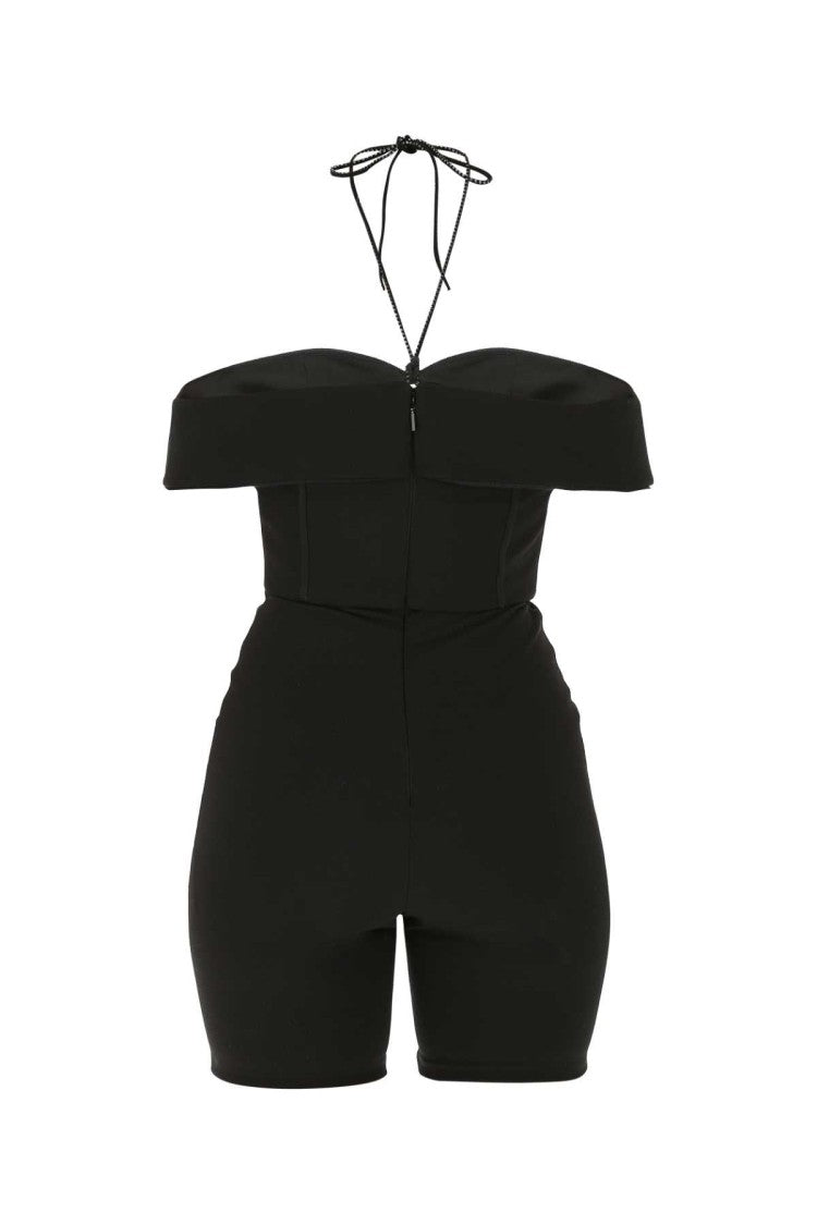 Saint Laurent Black Off-Shoulder Jumpsuit With Halter Neck Detail