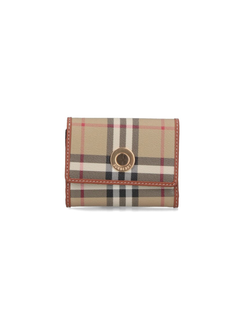 Burberry Beige Tri-Fold Wallet With Lancaster Check Pattern