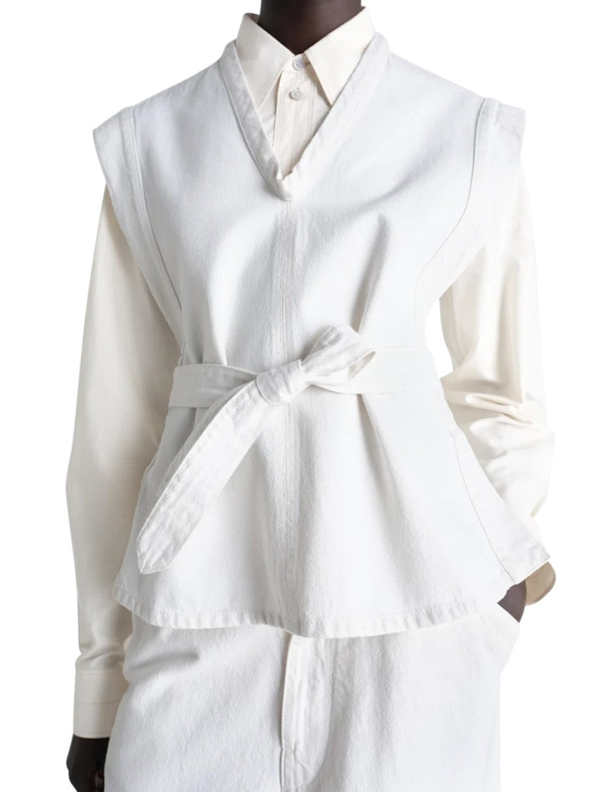 Lemaire Sleeveless Chasuble-Style White Leather Top With Matching Belt