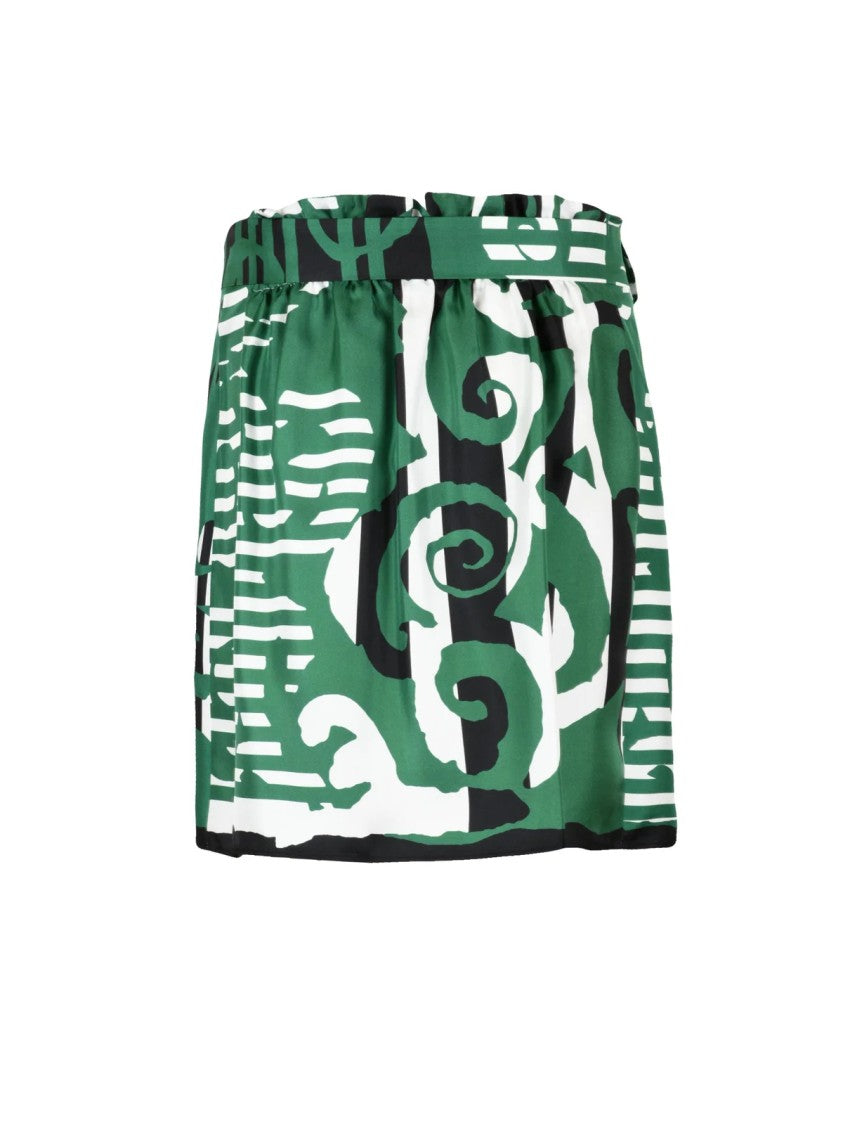 Max Mara Silk Wrap Skirt With Abstract Green And White Pattern