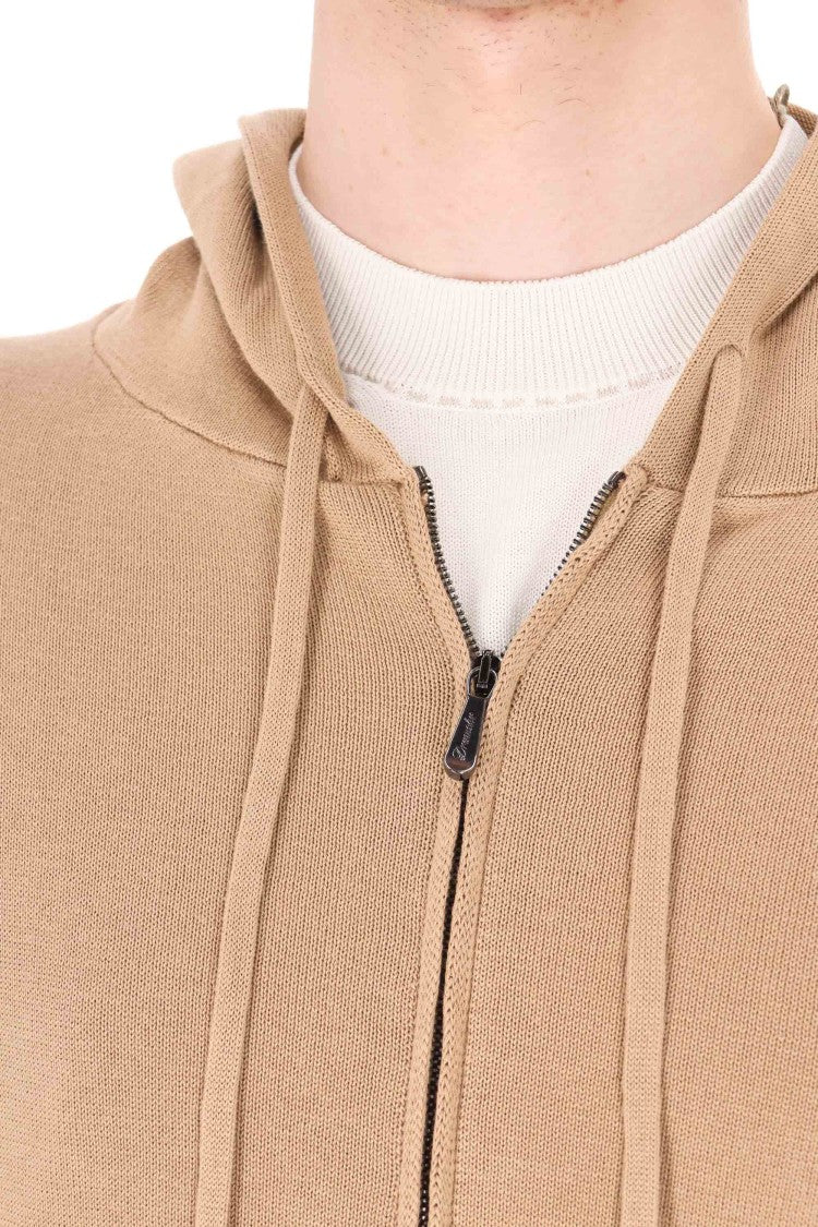 Drumohr Camel Cotton Hooded Sweatshirt