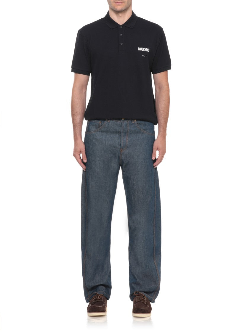 Moschino Black Classic Collar Logo Detail Cotton Polo Shirt