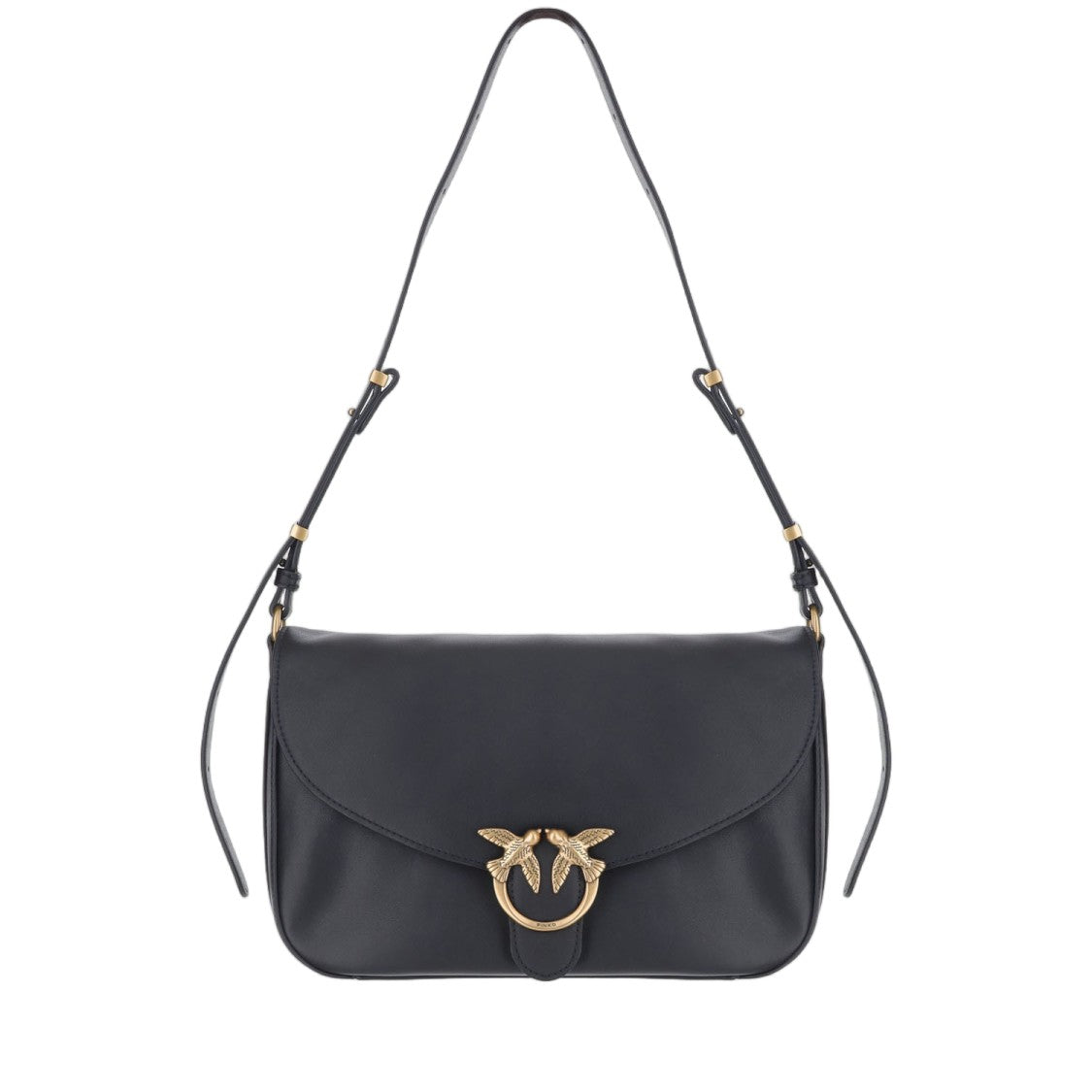 Pinko Black Rectangular Leather Bird Clasp Shoulder Bag