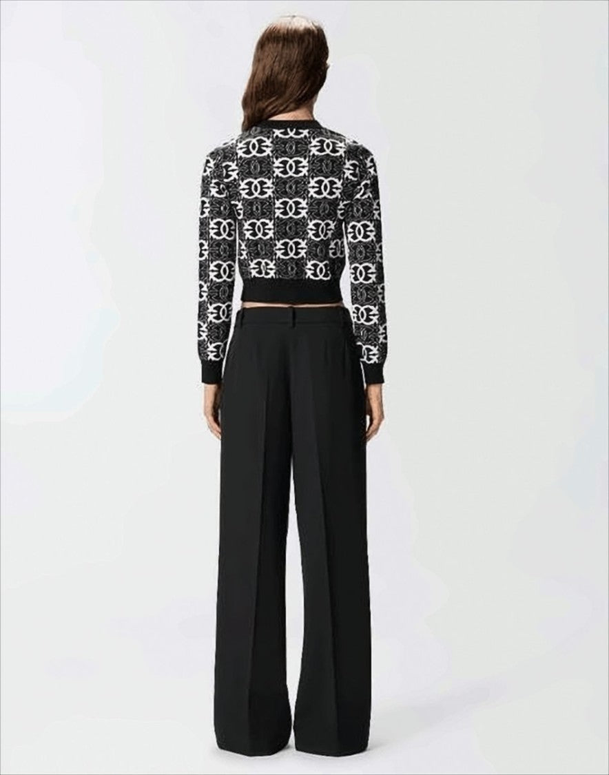 Pinko Cropped Black And White Patterned Sweater
