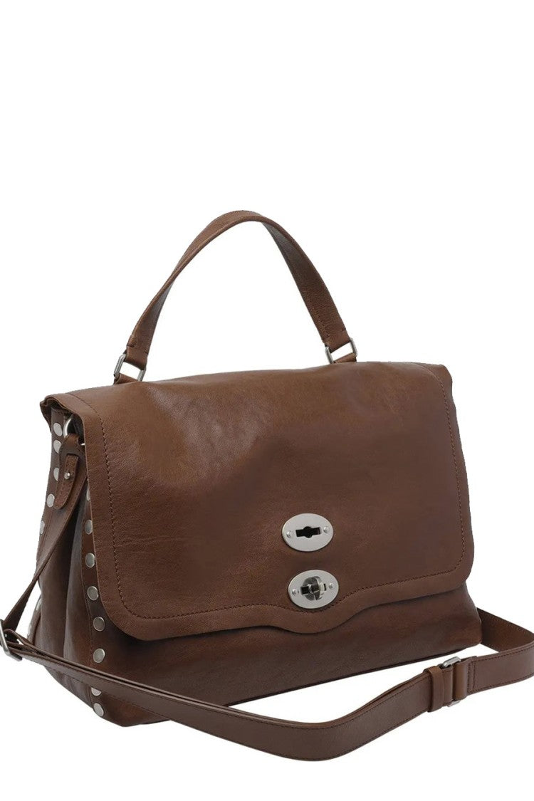 Zanellato Brown Leather Twist-Lock Flap Satchel Bag