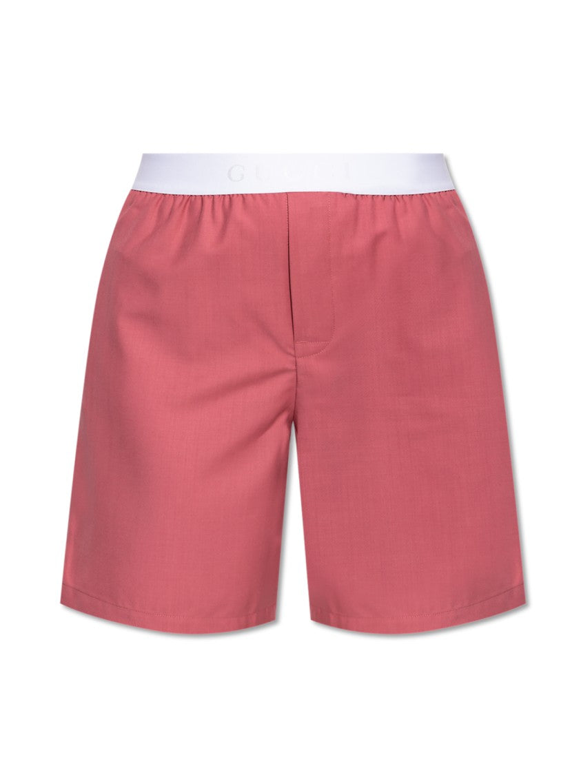Gucci Logo Waistband Wool Shorts