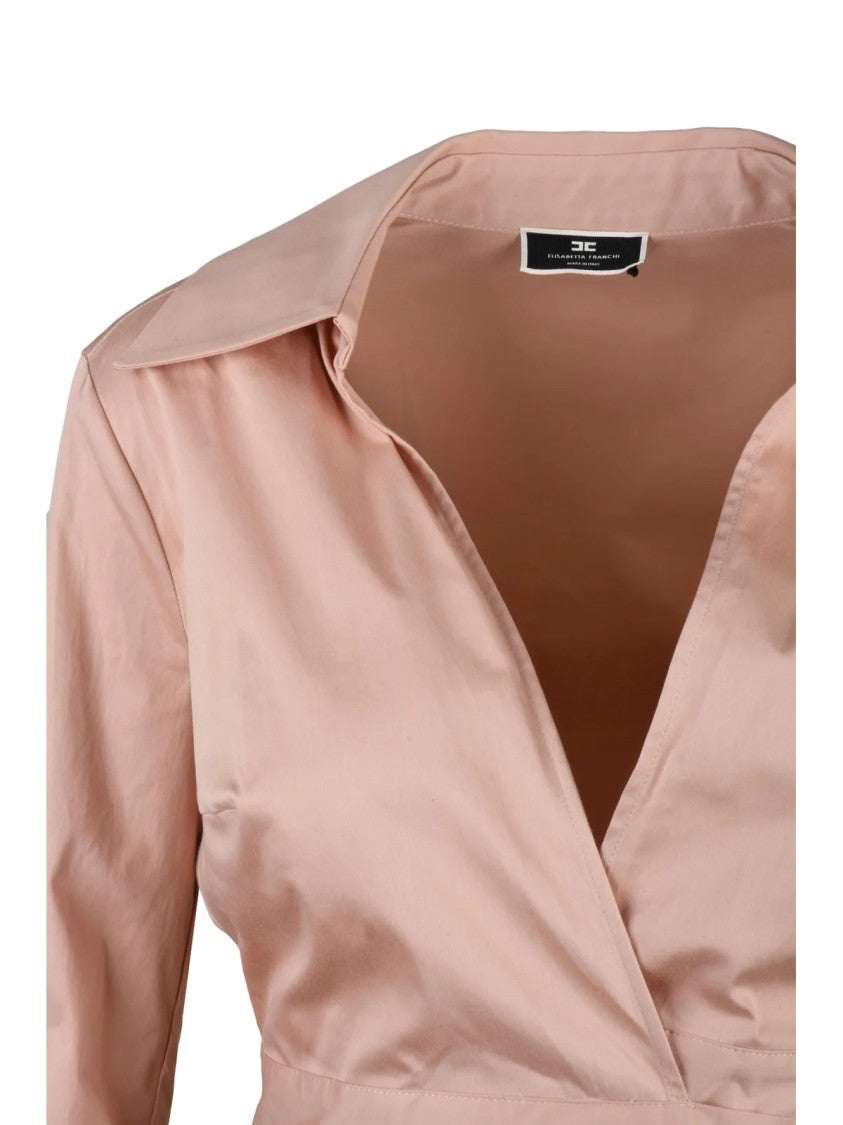 Elisabetta Franchi Old Rose Cotton Elastane Cropped Crossover Shirt