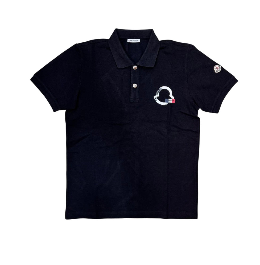 Moncler Classic Black Polo Shirt With Embroidered Logo