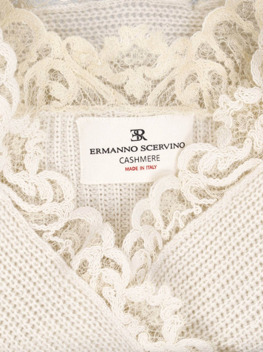 Ermanno Scervino Cream Lace-Trimmed Cashmere Cardigan