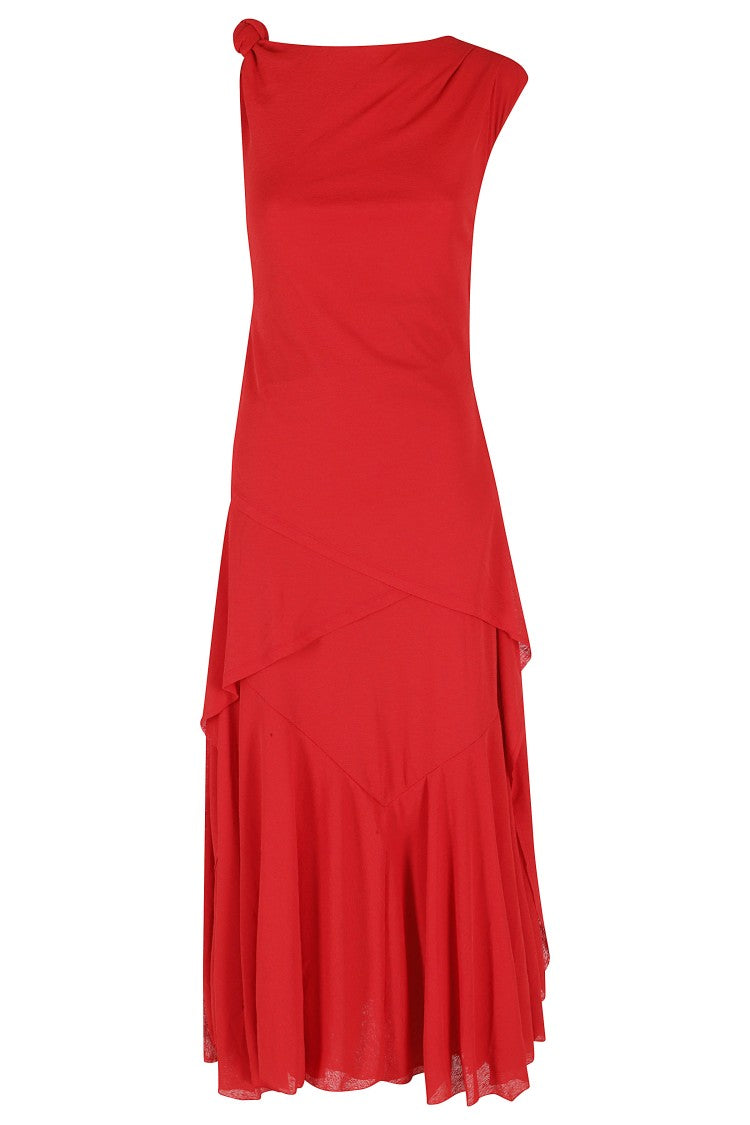 Ganni Red Marl Mesh Draped Knot Recycled-Polyester Midi Dress