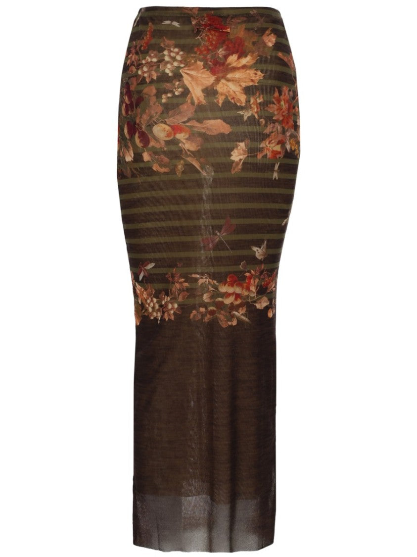 Jean Paul Gaultier Mariniere Grape Printed Semi-Sheer Maxi Skirt