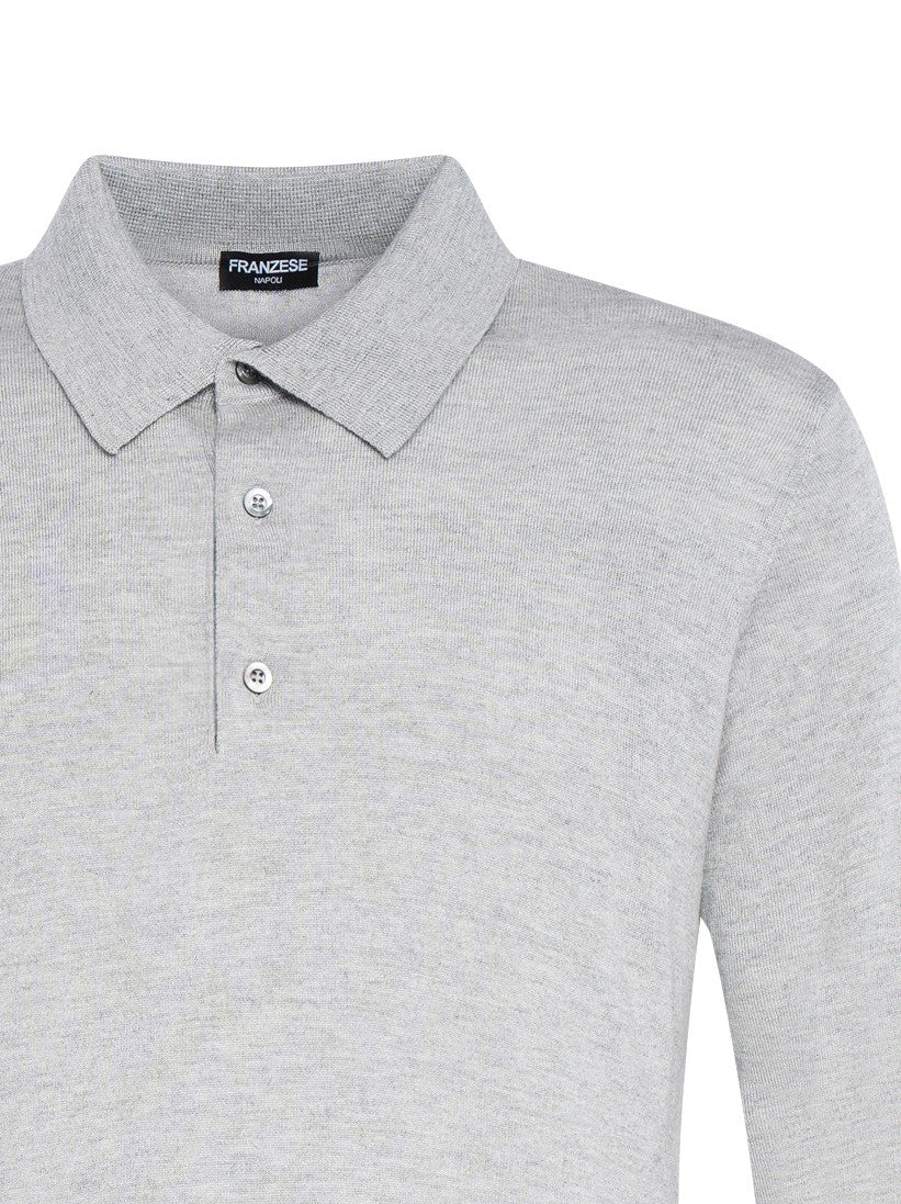 Franzese Collection Three-Button Grey Sweater With Classic Polo Collar