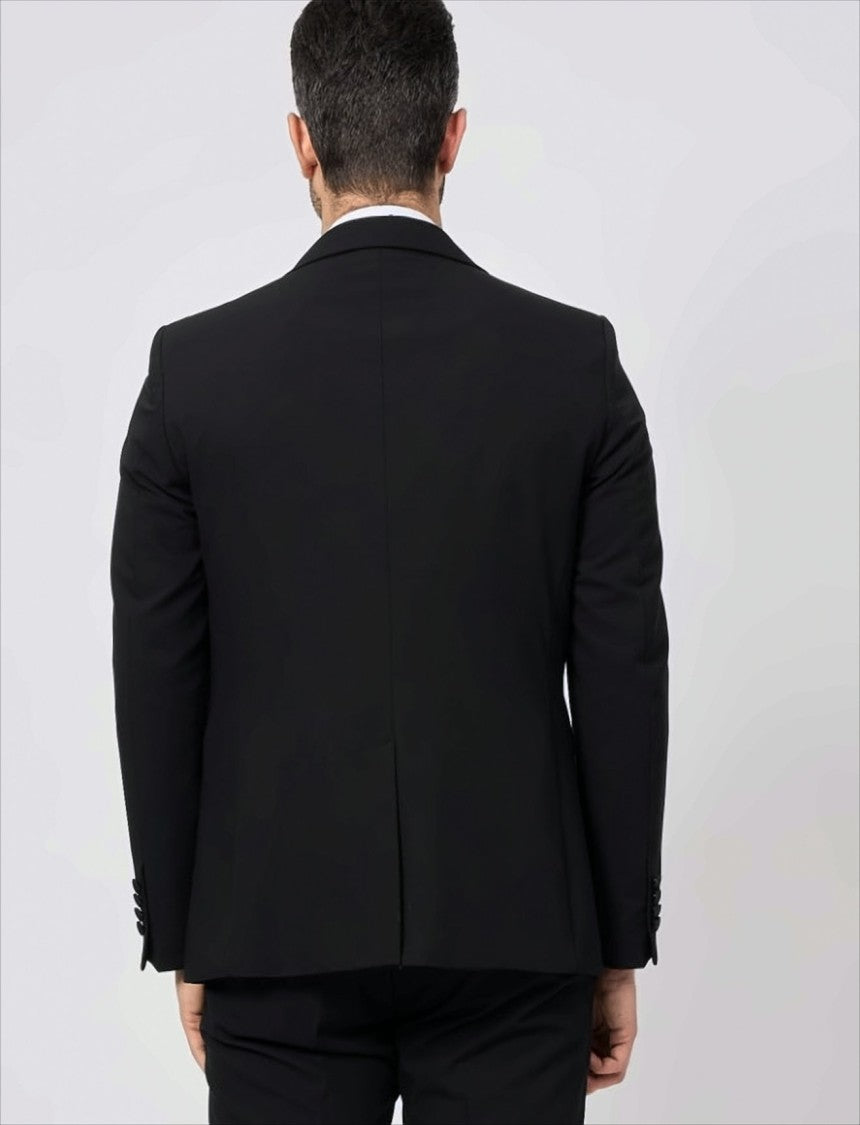 Bharnaba Black Tuxedo Suit With Satin Peak Lapel