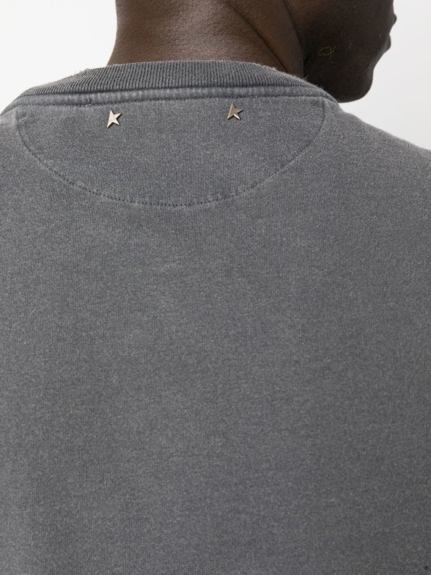 Golden Goose Washed Grey Cotton T-Shirt With Embossed Logo