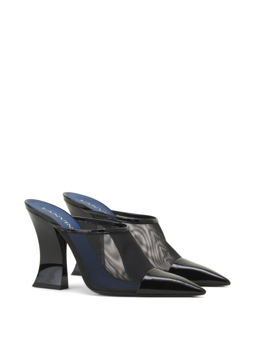 Lanvin Black Pointed Toe Mesh Geometric Sandals