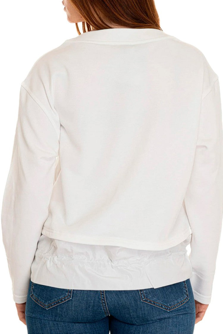 Fay White Drawcord Hem Cotton-Blend Sweatshirt