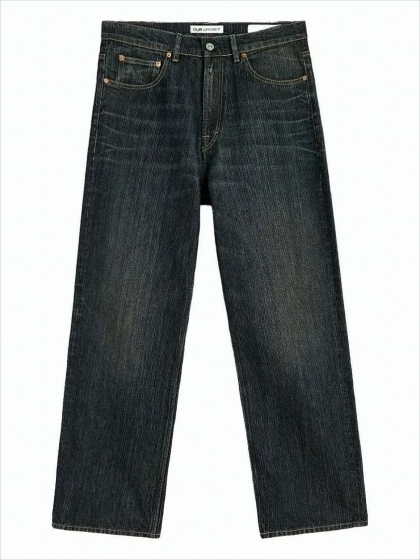 Our Legacy Straight-Leg Blue Denim Pants With Whiskering Details