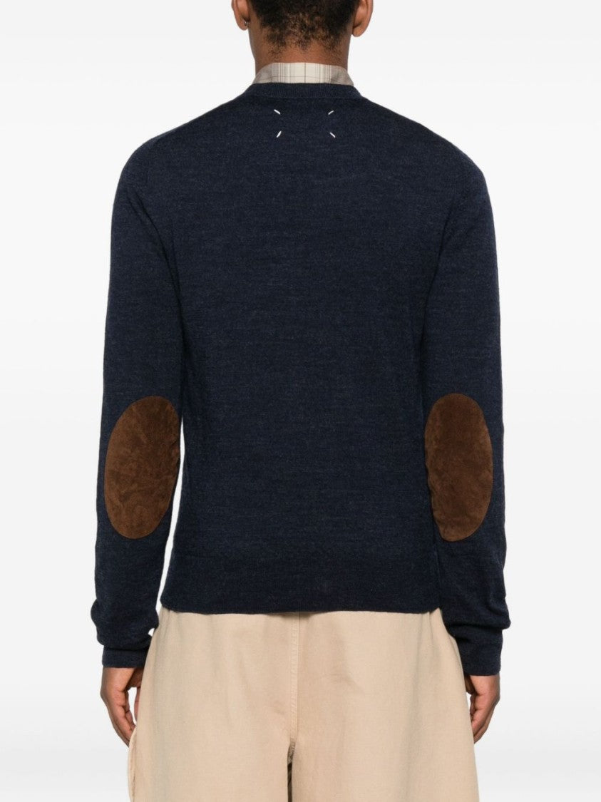 Maison Margiela Classic Crew Neck Sweater With Suede Elbow Patches