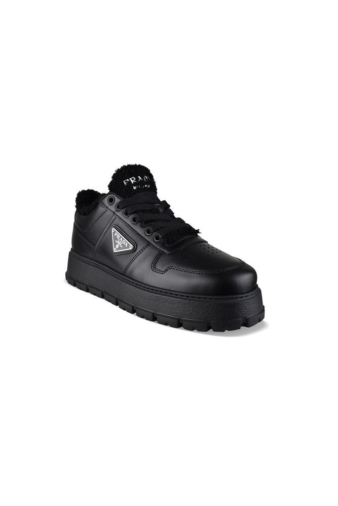Prada Black Leather Sneakers With Sherpa Lining