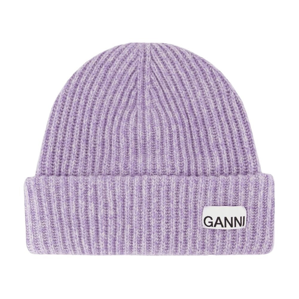 Ganni Ribbed Wool Beanie With Folded Cuff