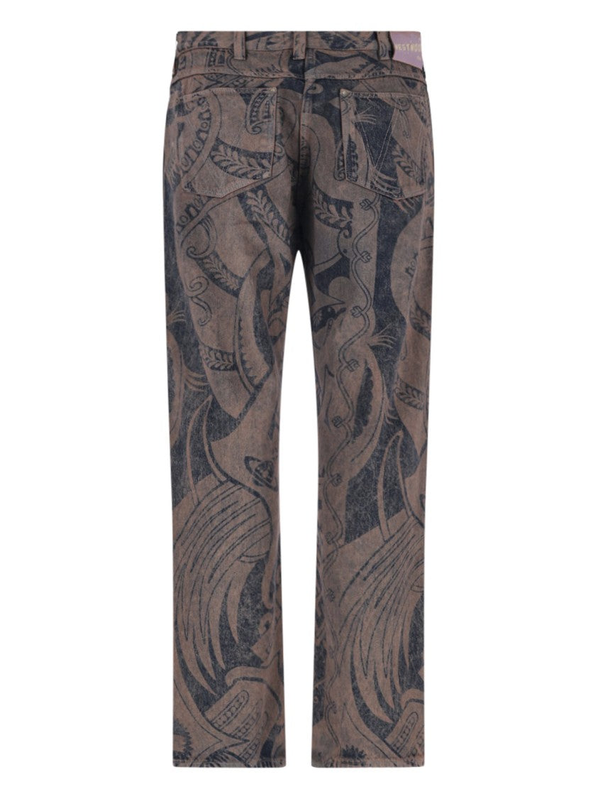 Vivienne Westwood Brown Ranch Abstract Print Cotton Denim Straight-Leg Jeans