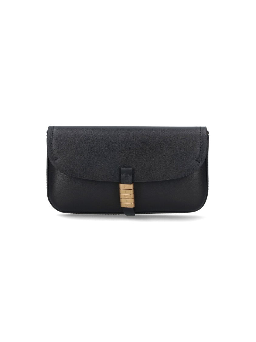 Pinko Rectangular Black Calf Leather Shoulder Bag With Gold Hardware