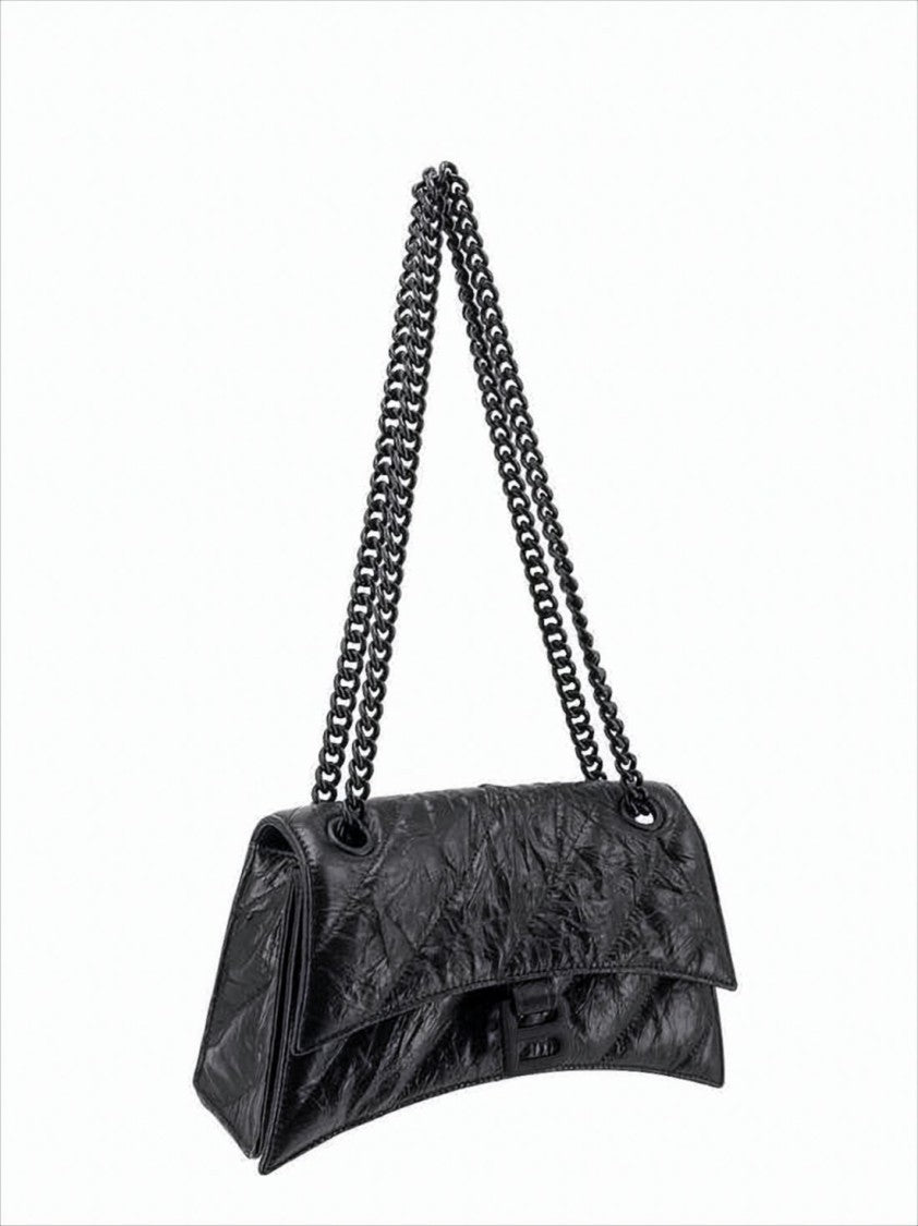 Balenciaga Textured Calf Leather Shoulder Bag With Embossed Logo