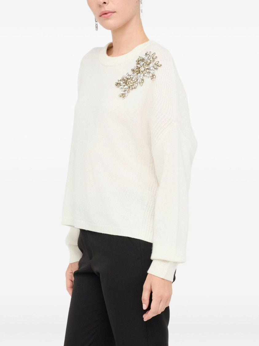 Liu Jo Cluster Embellished White Wool Sweater
