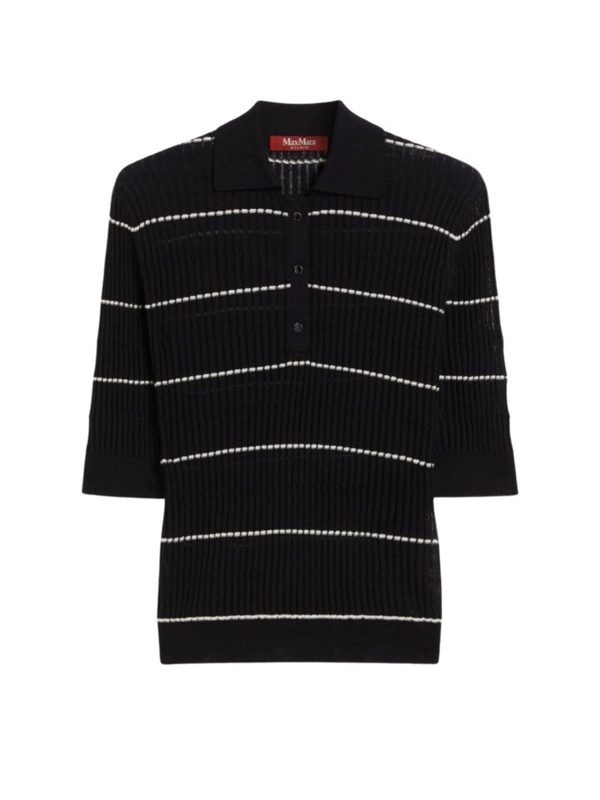Max Mara Blue White Horizontal Stripes Polo Shirt