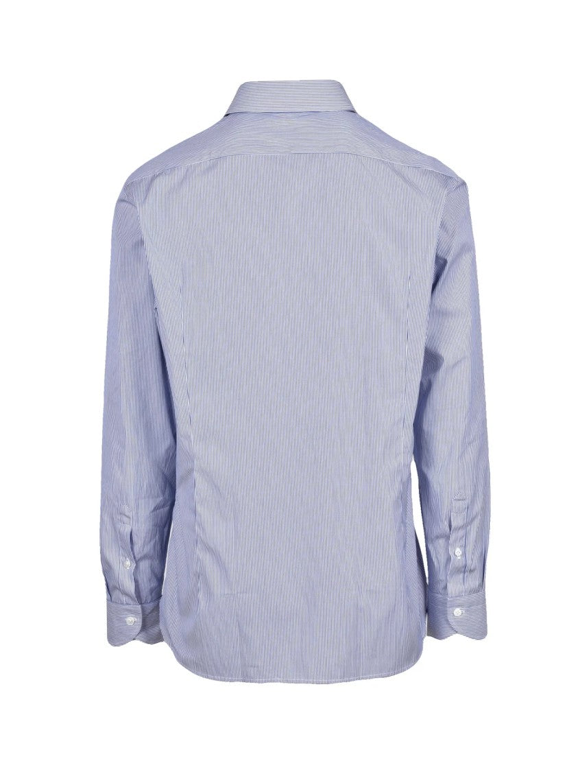 Guglielminotti White/Blue Pinstripe Cotton Shirt