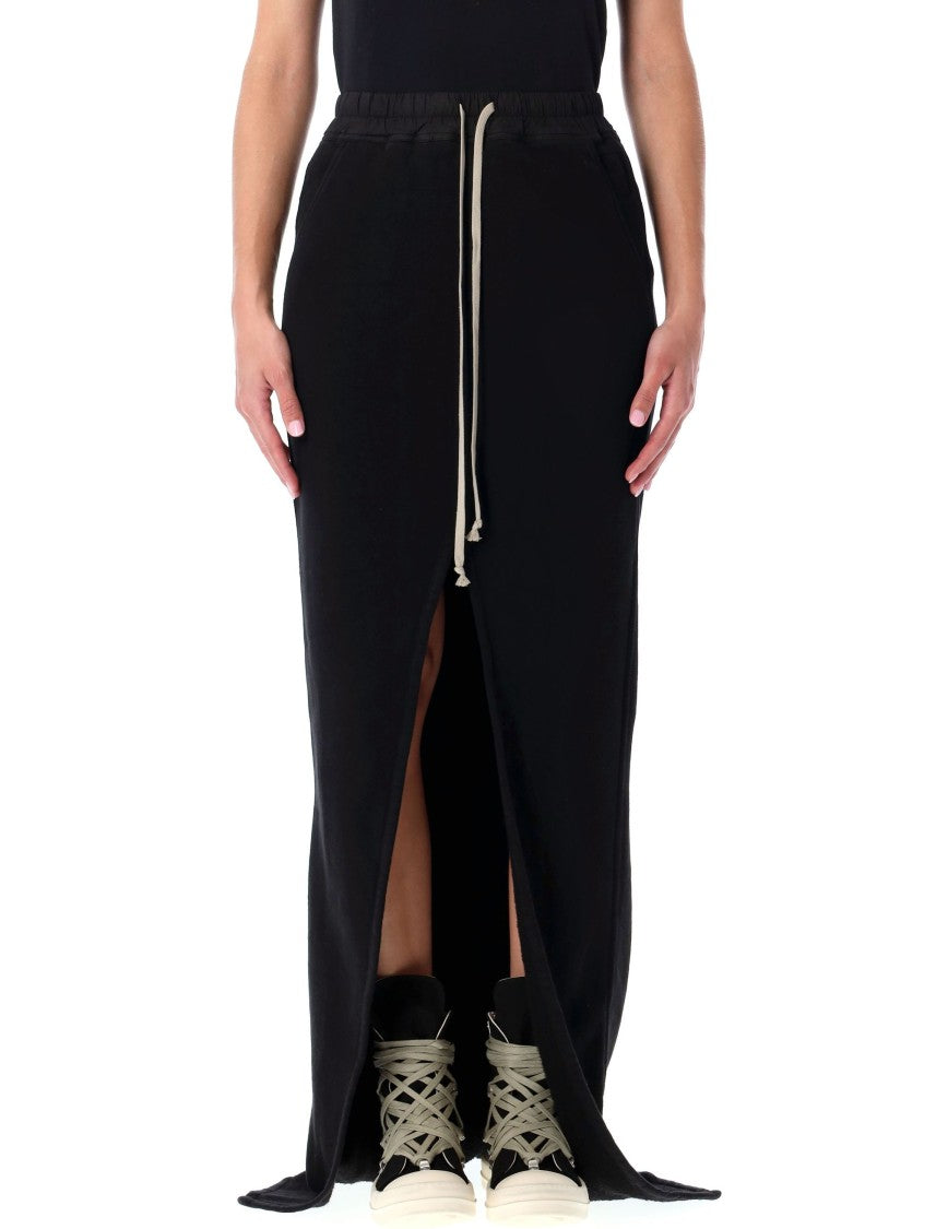 Drkshdw By Rick Owens Long Black Cotton Skirt With Front Slit