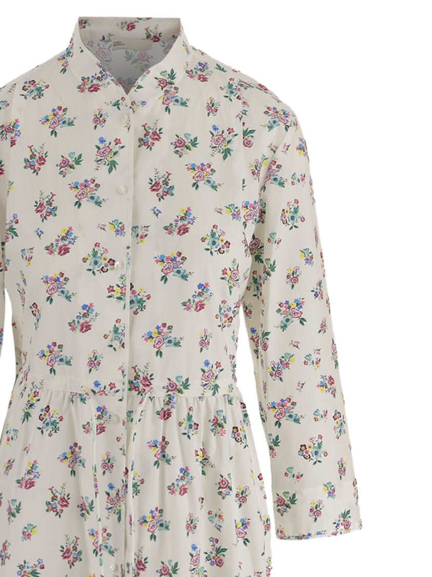 Tory Burch Floral Midi Dress With Long Sleeves