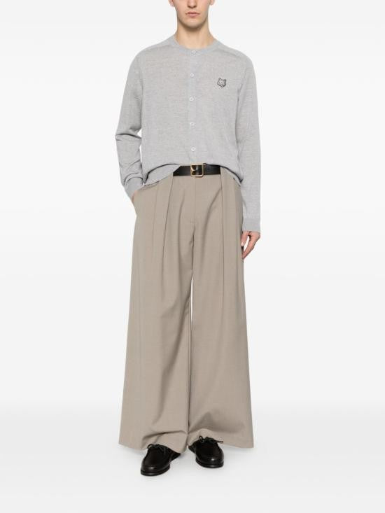 Maison Kitsuné Light Grey Wool Cardigan With Button-Up Front
