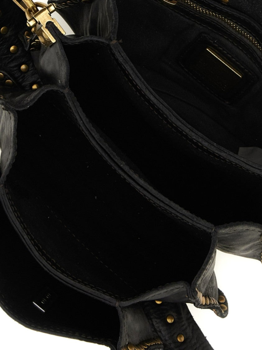Campomaggi Black Leather Shoulder Bag With Gold-Tone Stud Detailing