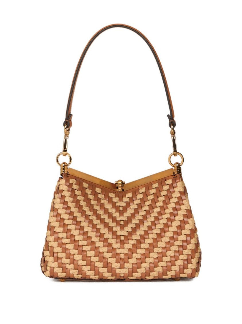Etro Braided Raffia And Leather Handbag