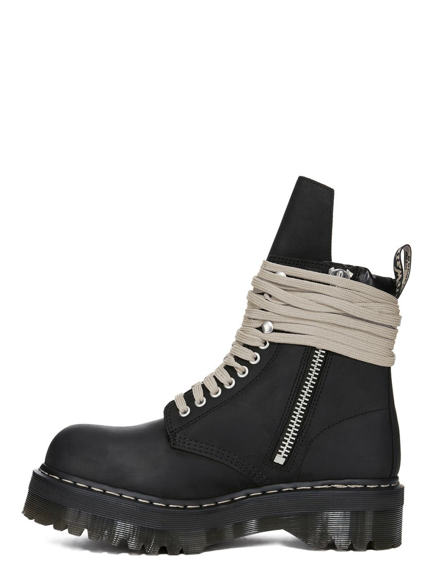 Dr. Martens X Rick Owens Robust Black Leather Quad Sole Boots With Steel Toe Design