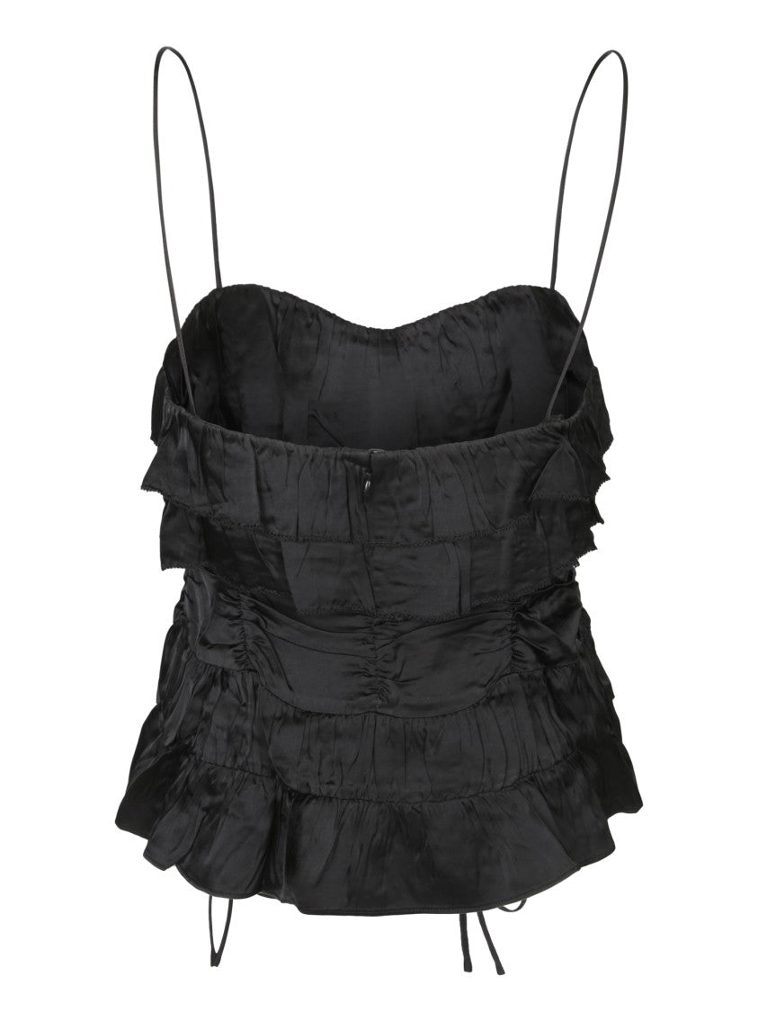 Ganni Ruffled Hem Satin Top