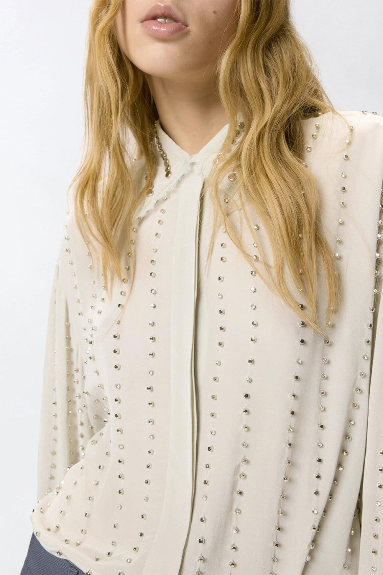 Pinko Grey Caitlin Allover Crystal Stud Viscose Shirt