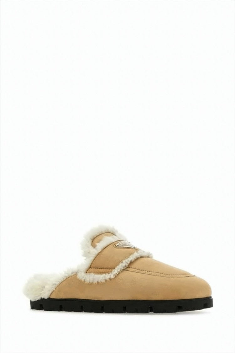 Prada Slip-On Sneakers With Shearling Trim And Triangular Logo