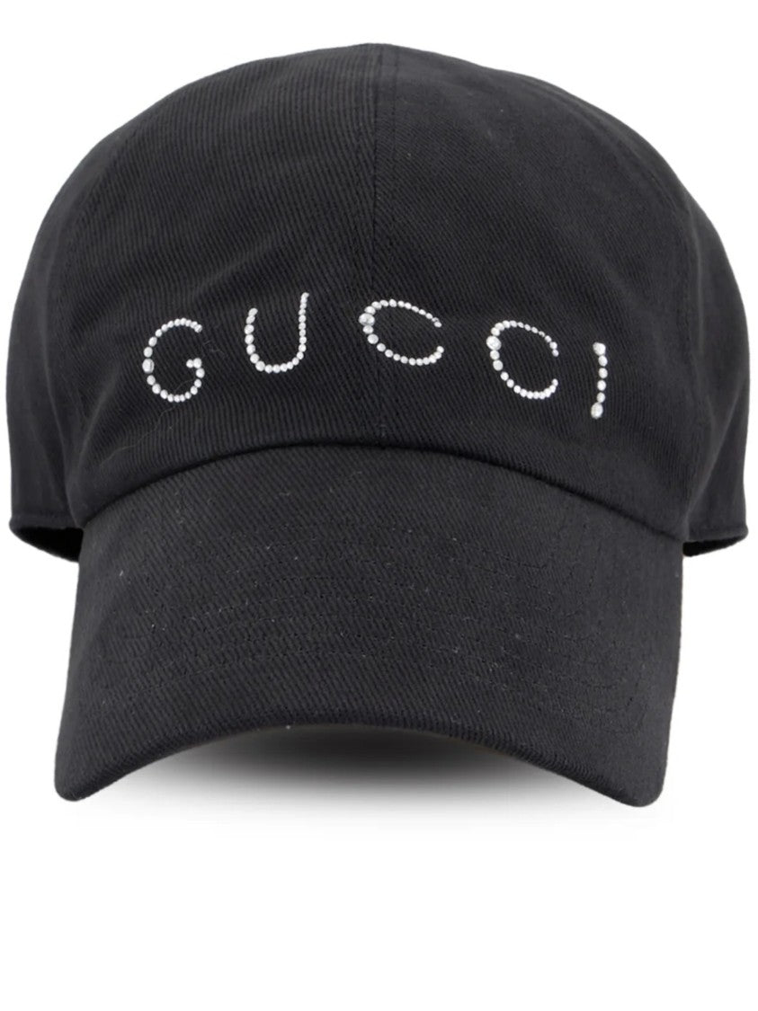 Gucci Black Baseball Cap With Curved Brim And Embellished Logo