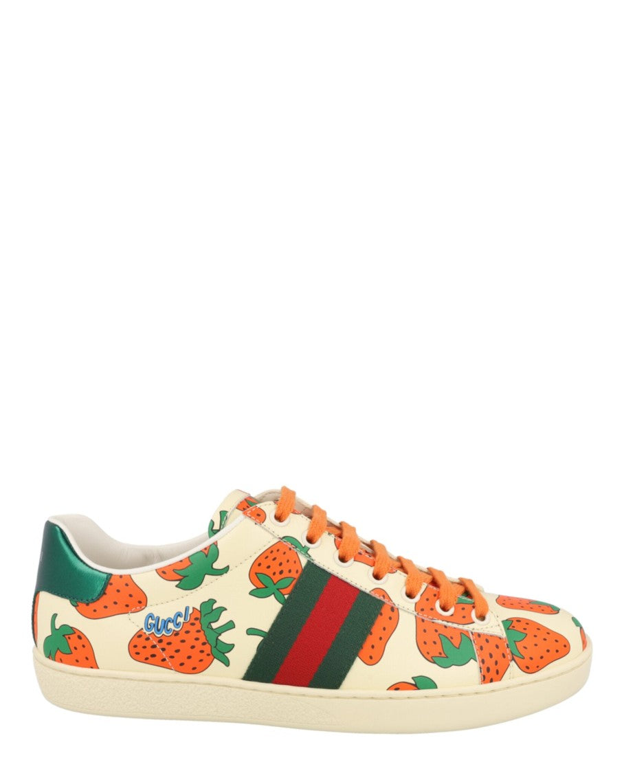 Gucci Ace Strawberry Print Leather Sneakers